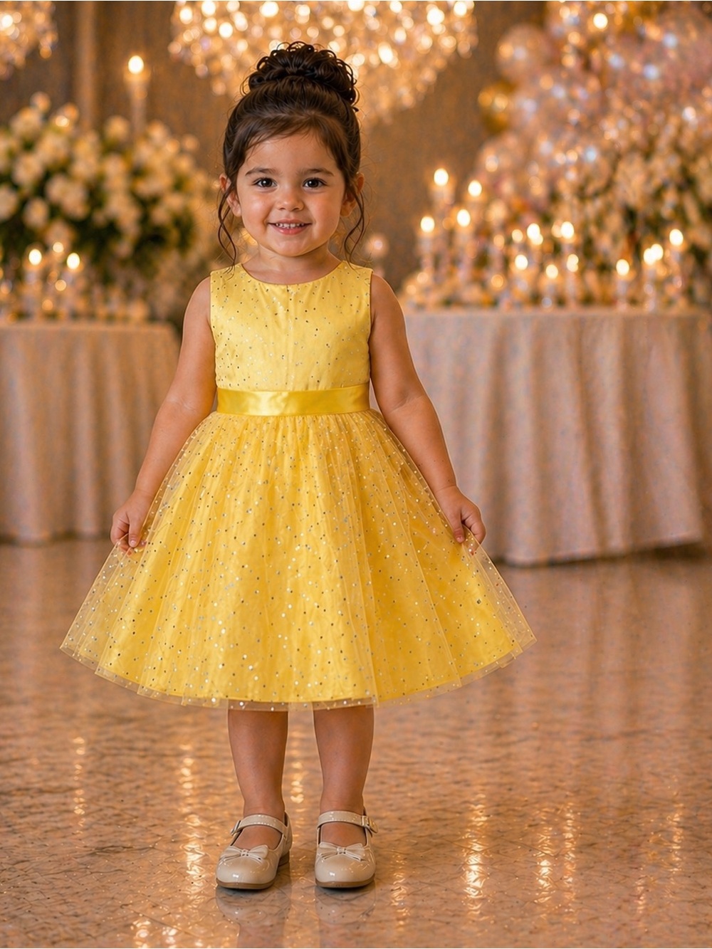 Chic Baby Yellow Party Dress 2T Sparkle Tulle Bow Back